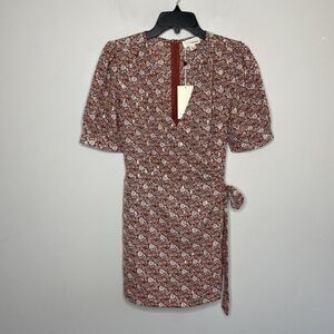 THE KORNER Womens Faux-Wrap Romper NEW Sz S Brick Red Floral Anthropologie